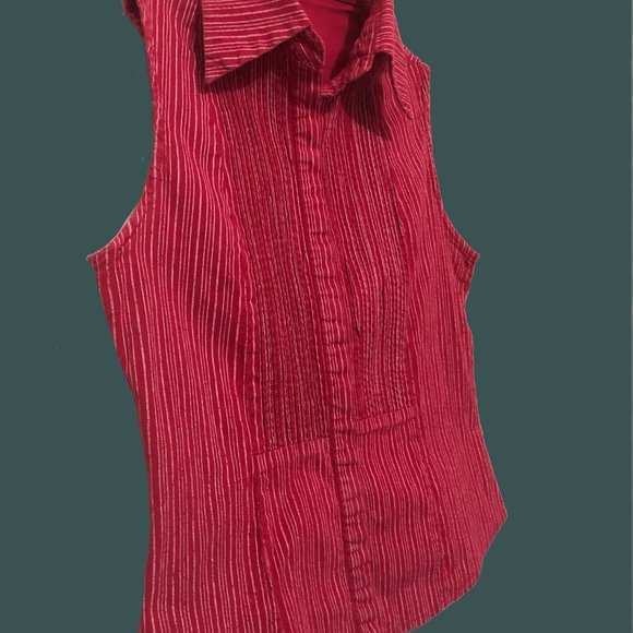 Girls Sleeveless Colar Shirt, Medium, Red and White Stripes, Age 8-10, Youth - Picture 5 of 7
